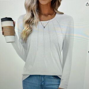 UEU women’s long sleeve top crewneck, casual pleated shirt